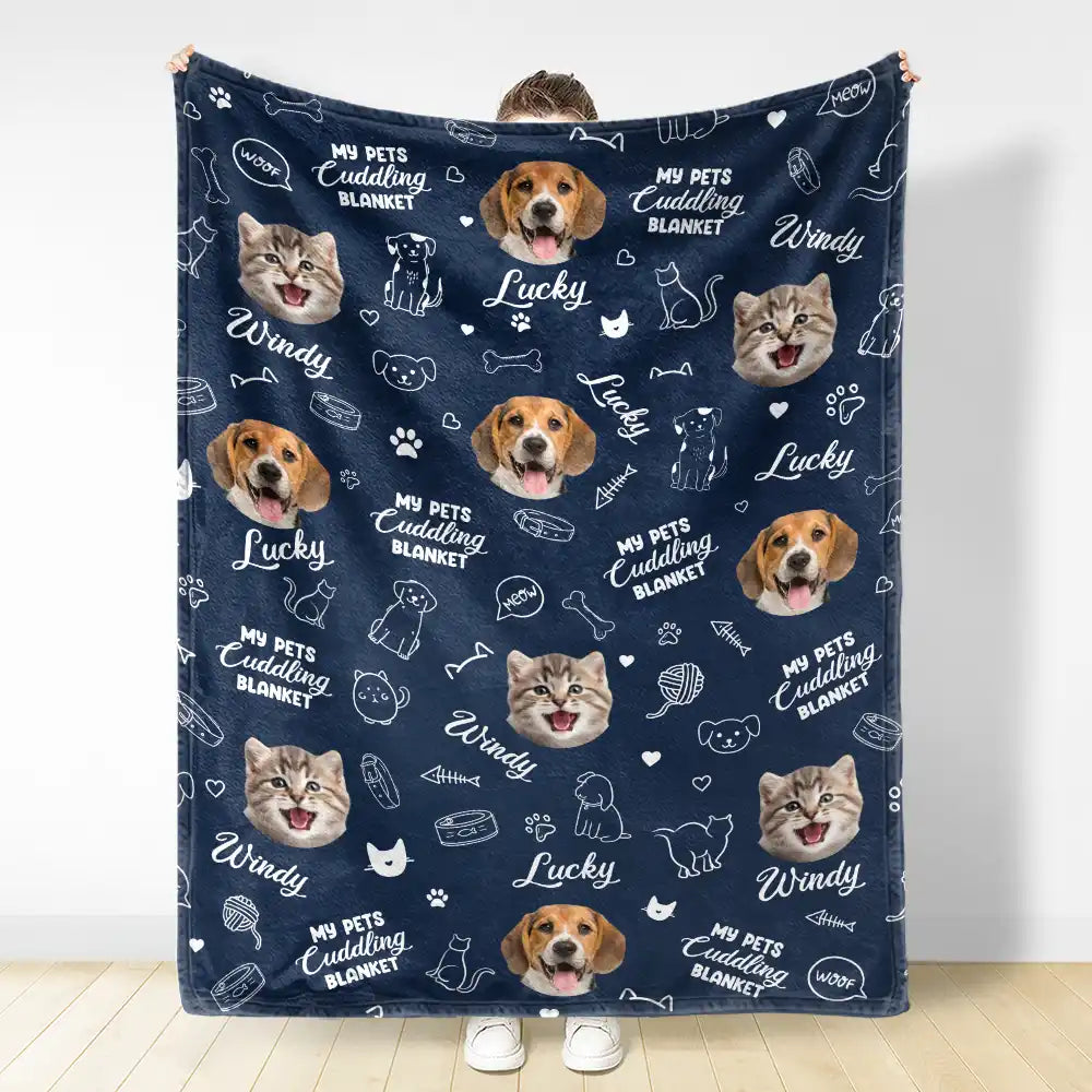 Custom Photo,Pet Lovers,Dog Lovers,Cat Lovers - Custom Photo My Cat Cuddling Blanket - Personalized Fleece Blanket, Sherpa Blanket