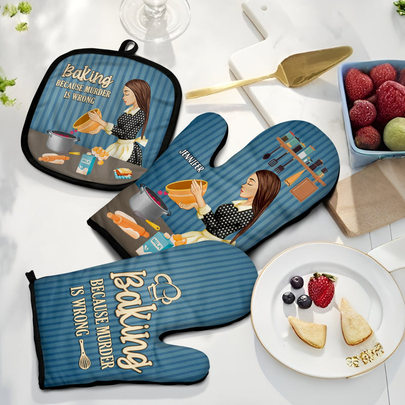 Murder Is Wrong - Gift For Mom, Gift For Baking Lovers - Personalized Oven Mitts, Pot Holders