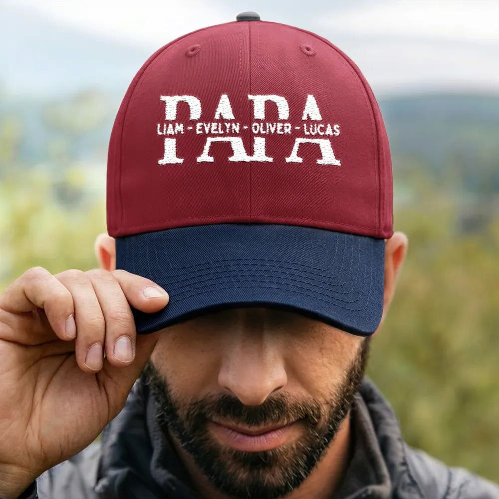 Gift For Father,Gift For Grandpa,Happy - Dad Grandpa Custom Kid Names - Personalized Embroidered Two Tone Cap