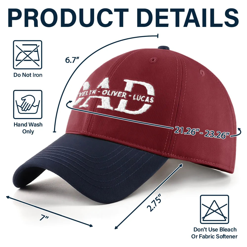 Gift For Father,Gift For Grandpa,Happy - Dad Grandpa Custom Kid Names - Personalized Embroidered Two Tone Cap