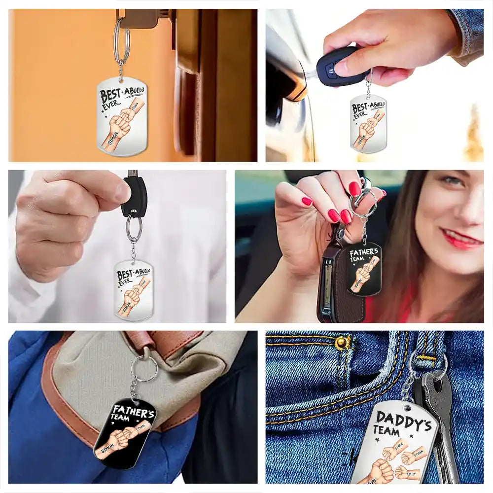 Gift For Father,Dad,Children - Daddy's Team Hand Punch - Personalized Aluminum Keychain