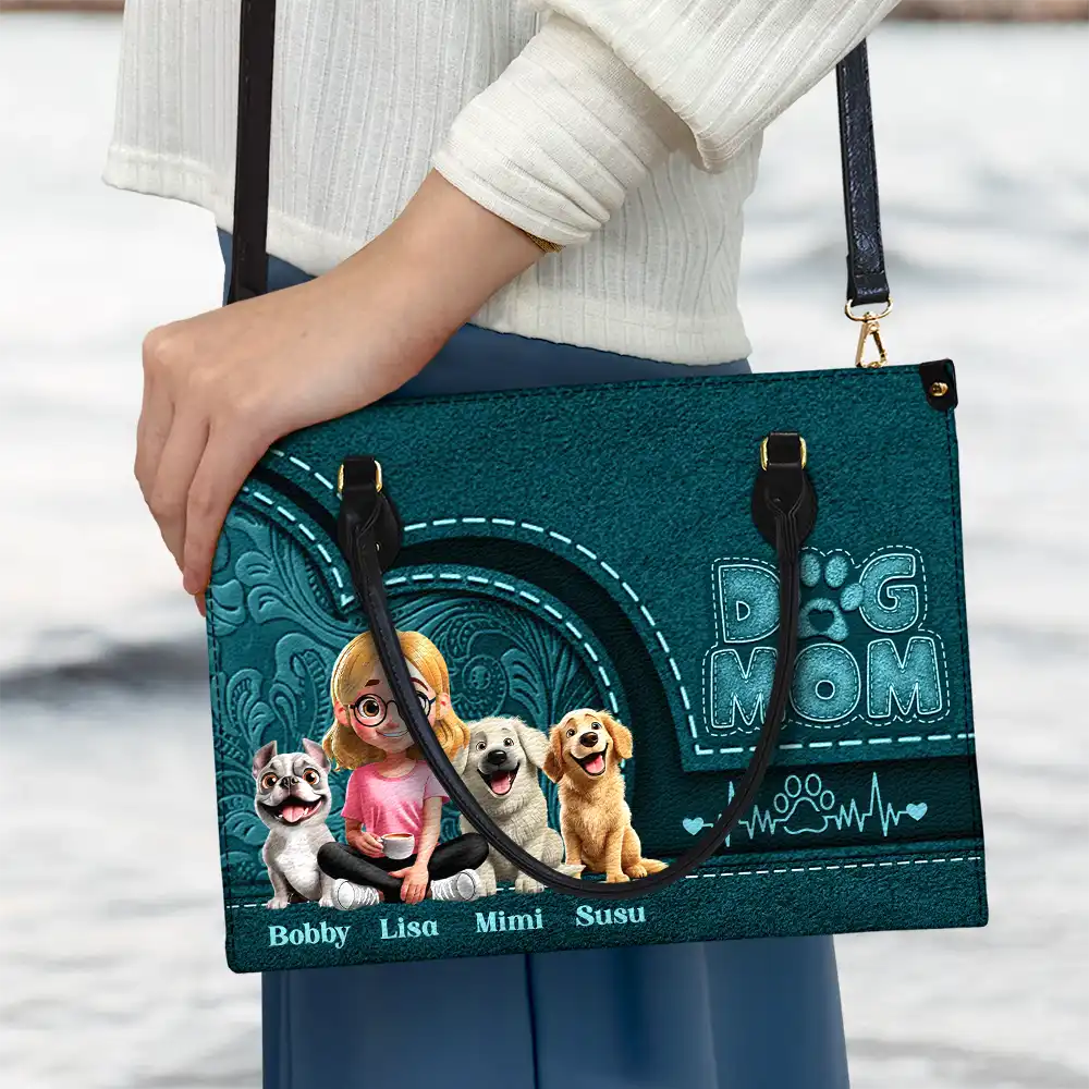 Dog Mom,Dog Lovers - Dog Mom Mum 3D Effect - Personalized Leather Bag