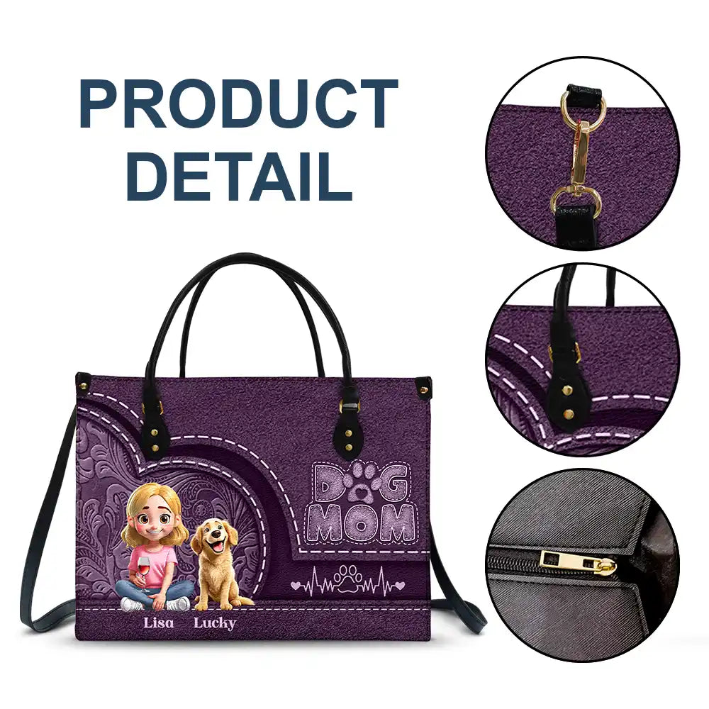 Dog Mom,Dog Lovers - Dog Mom Mum 3D Effect - Personalized Leather Bag