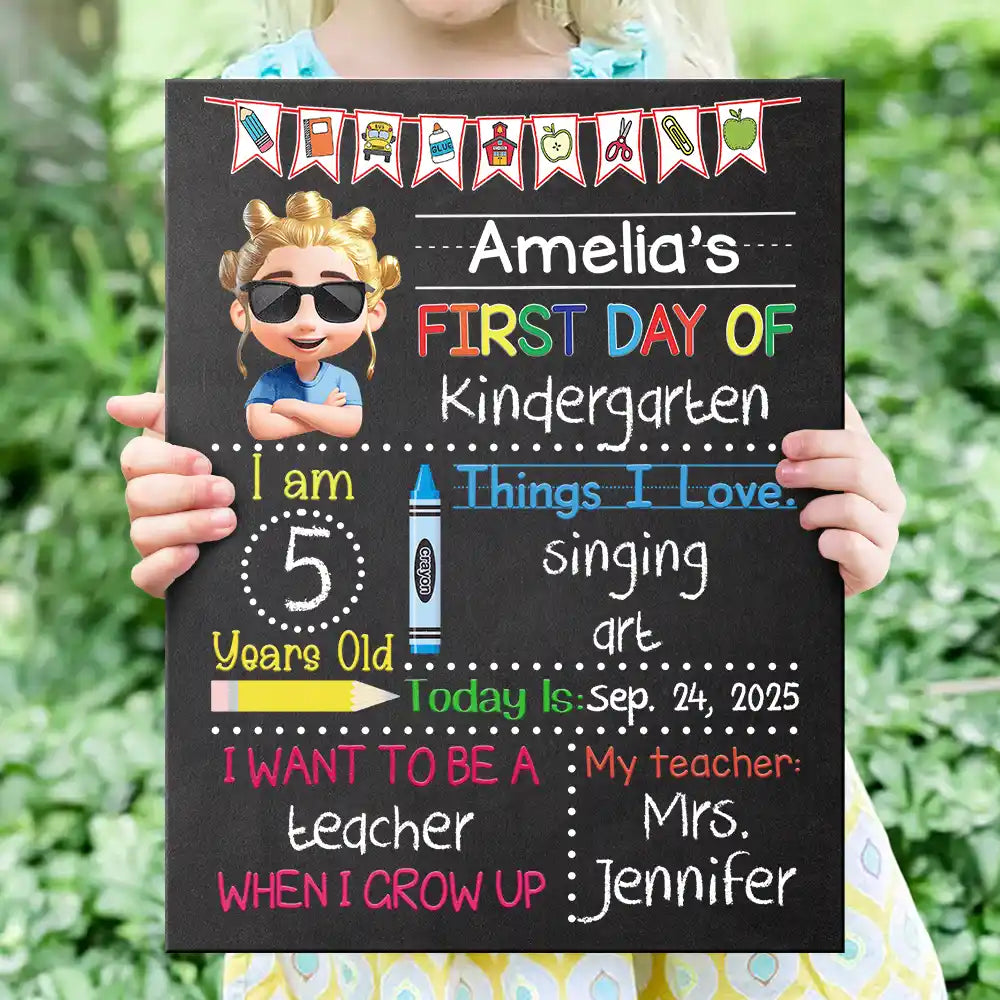 Gift For Kids, Gift For Grandkids, Back To School, Happy - First Day Of Kindergarten - Personalized School Sign