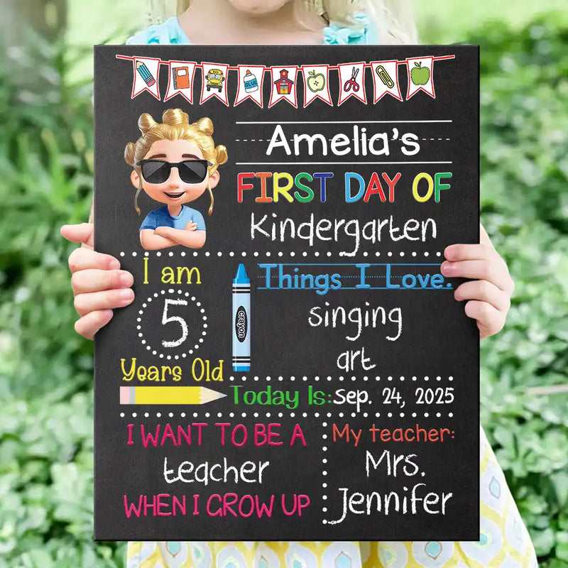 Gift For Kids, Gift For Grandkids, Back To School, Happy - First Day Of Kindergarten - Personalized School Sign