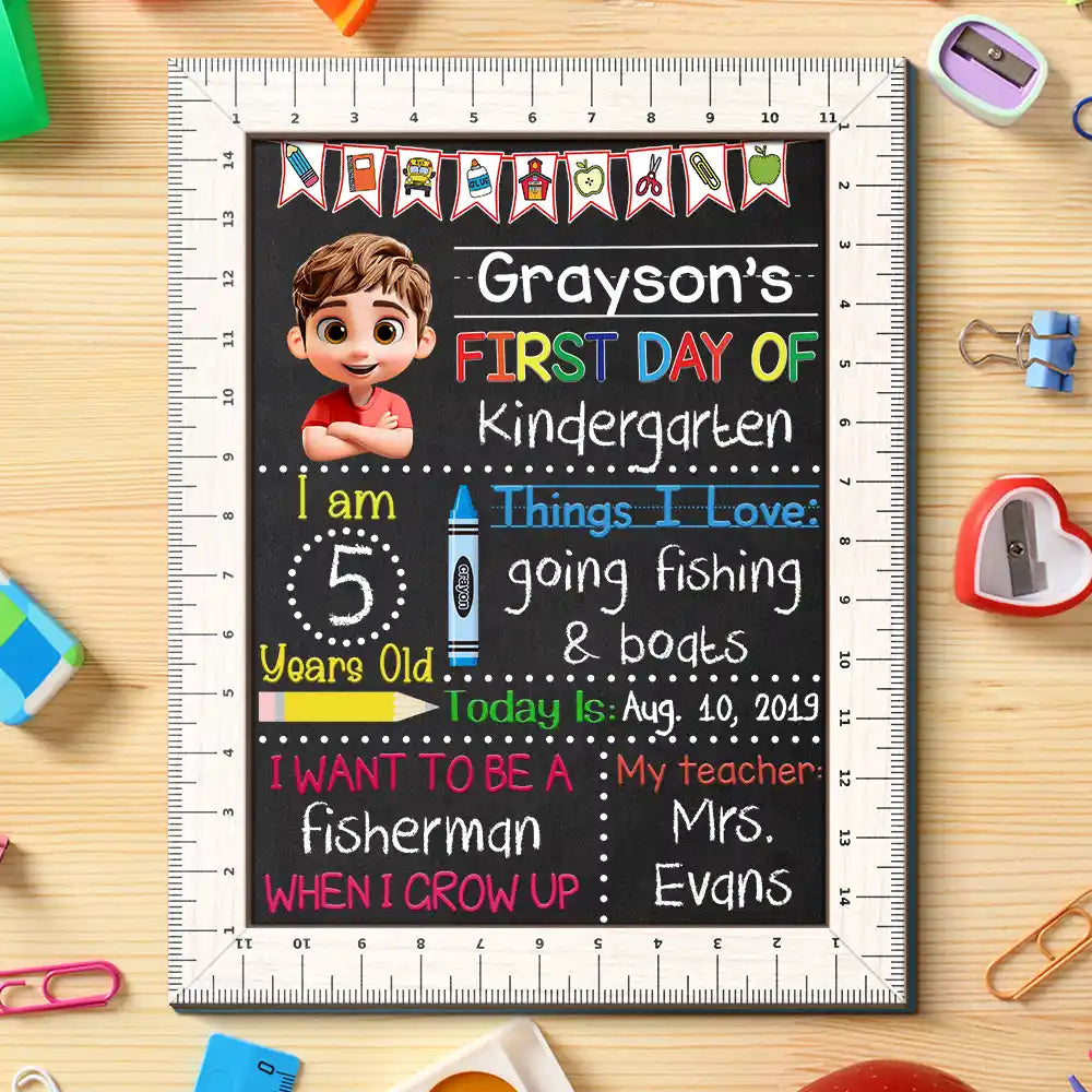 Gift For Kids, Gift For Grandkids, Back To School, Happy - First Day Of Kindergarten - Personalized School Sign