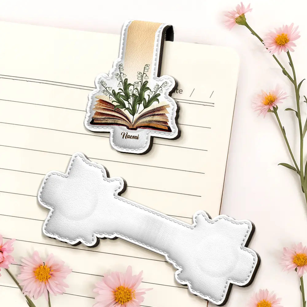 Gift For Yourself, Reading - Flowers Growing From Book - Personalized Custom Shaped Leather Magnetic Bookmark