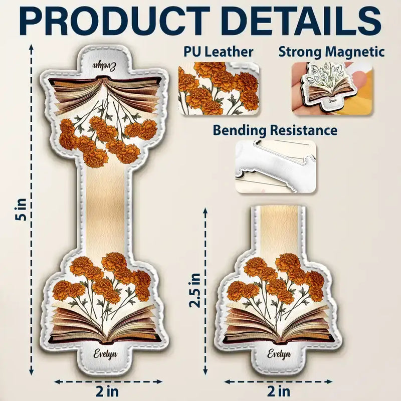 Gift For Yourself, Reading - Flowers Growing From Book - Personalized Custom Shaped Leather Magnetic Bookmark