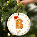 Christmas,Family,Non-Eng,Gift For Yourself - Gingerbread Letters With Santa Hat 2025 - Personalized Circle Ceramic Ornament