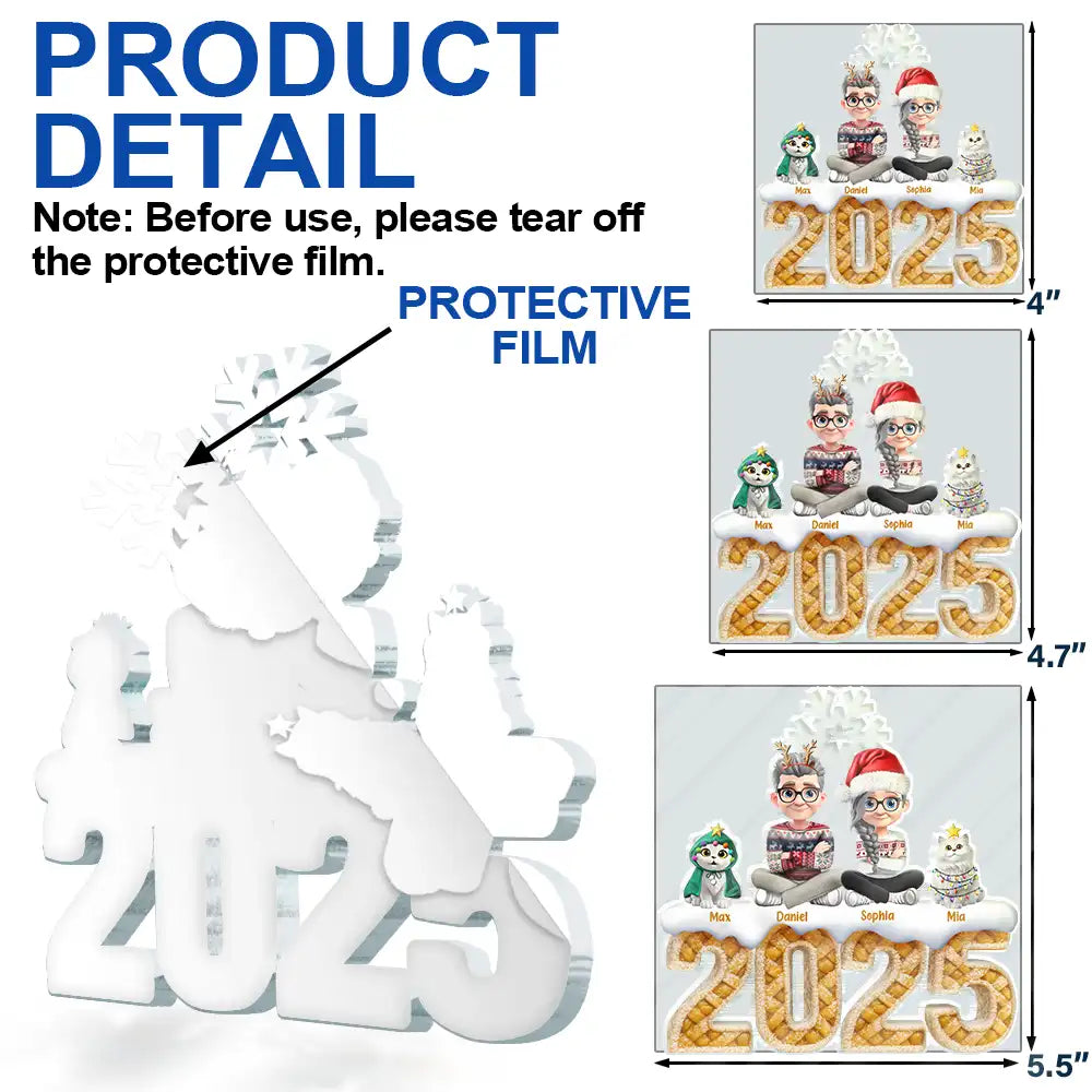 Family,Pet Lovers,Happy,Christmas - Christmas Apple Pie Couple With Pets 3D Effect - Personalized Custom Shaped Acrylic Ornament