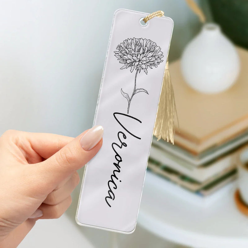Reading, Gift For Yourself - Flower Birth Month & Name - Personalized Acrylic Bookmark