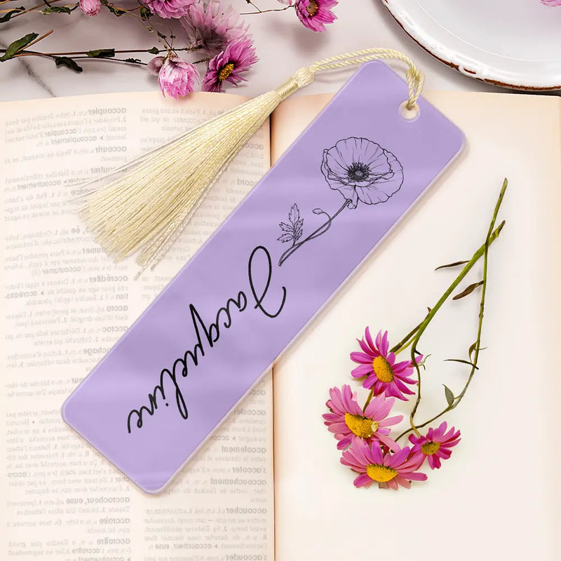 Reading, Gift For Yourself - Flower Birth Month & Name - Personalized Acrylic Bookmark