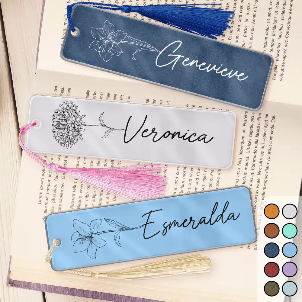 Reading, Gift For Yourself - Flower Birth Month & Name - Personalized Acrylic Bookmark