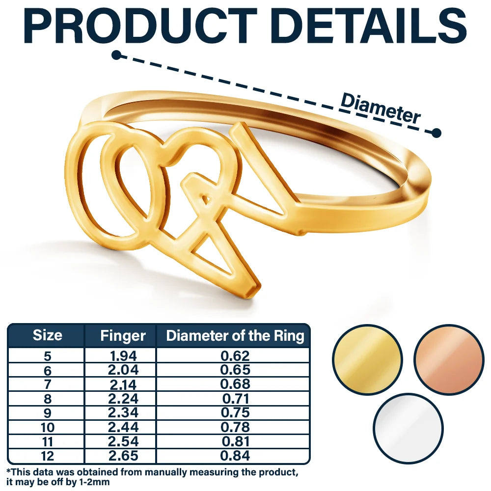 Gift For Couples,Gift For Husband,Gift For Wife,Gift For Boyfriend,Gift For Girlfriend,Gift For Sibling,Gift For Sisters,Gift For Bestie - Heart Binding Name Initials - Personalized Custom Shaped Ring