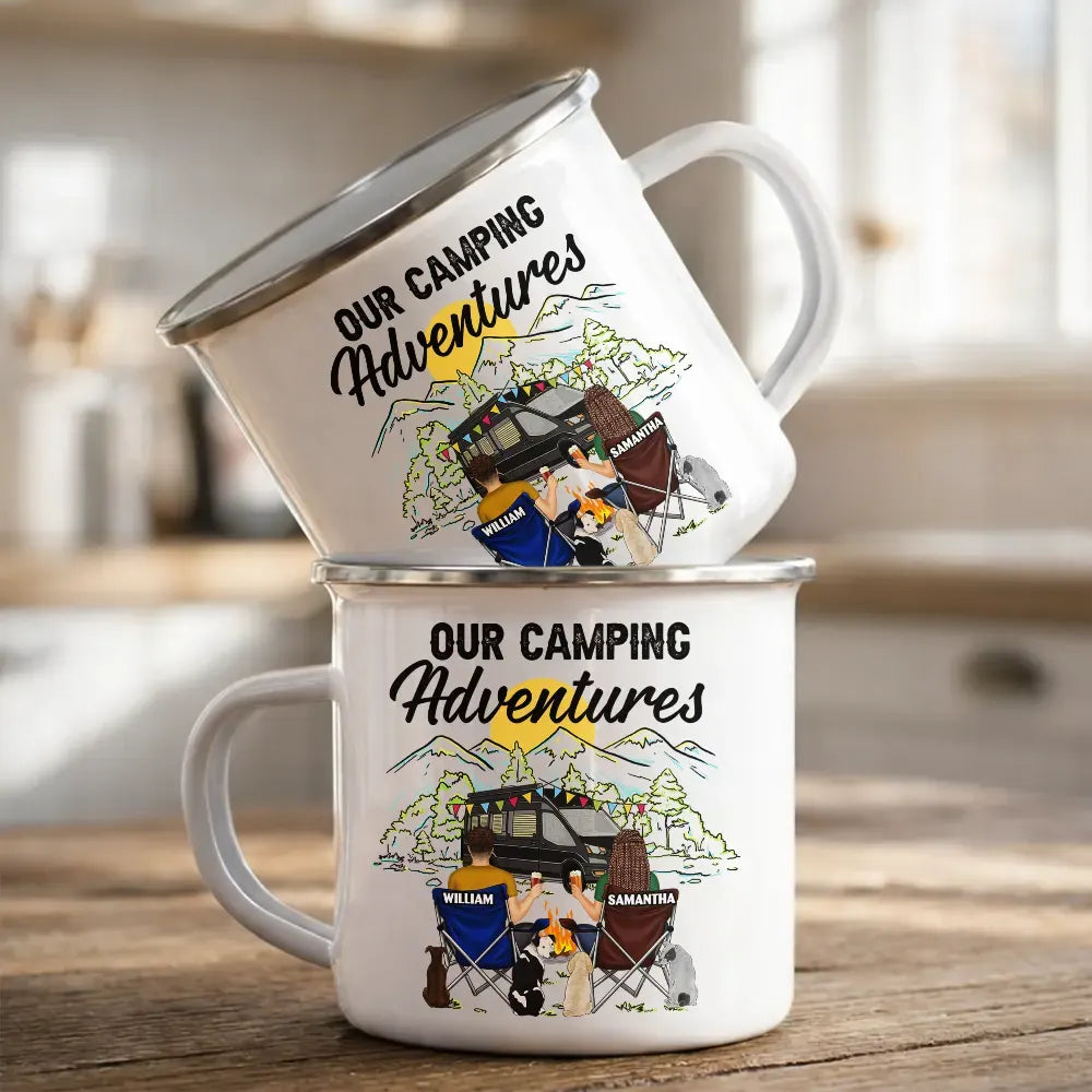 Camping,Campsite,Happy,Gift For Couples,Gift For Husband,Gift For Wife,Gift For Boyfriend,Gift For Girlfriend - Home Is Where We Park It You And Me And The Dogs - Personalized Enamel Mug