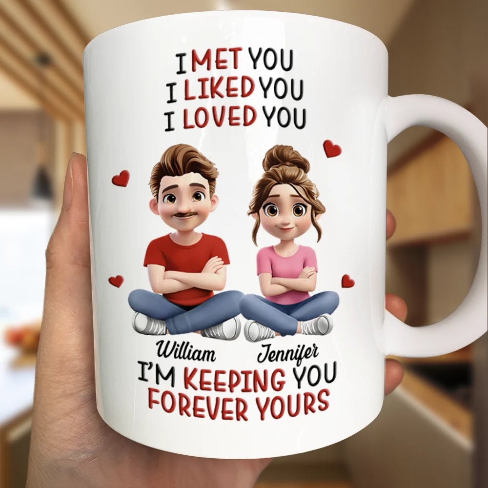 Gift For Couples, Gift For Women, Gift For Men ,Gift For Husban d,Gift For Wife, Gift For Girlfriend, Gift For Boyfriend ,Top Market, Old Couples, Love - I Met You Liked You Love You Keeping You 3D Effect Couple - Personalized Mug