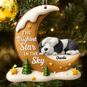 Christmas, Dog Lovers, Memorial, Sad - The Brightest Star In The Sky Dog Memorial - Personalized Custom Shaped Wooden Ornament