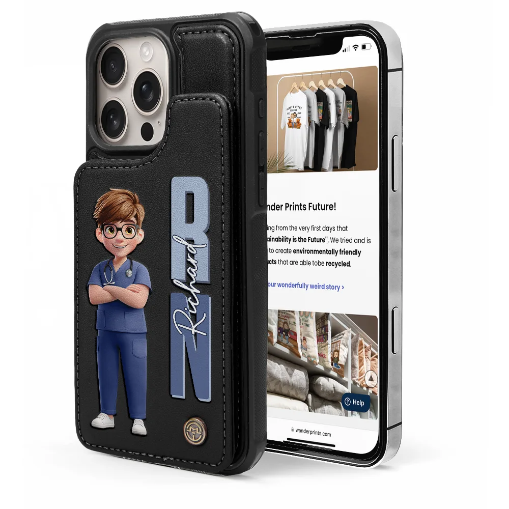 Nurse, Gift For Women, Gift For Men, Happy - Job Title 3D Effect Nurse - Personalized Leather Flip Wallet Phone Case