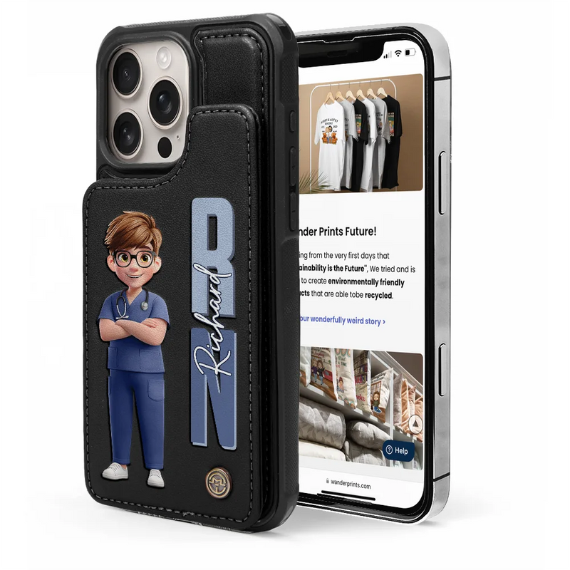 Nurse, Gift For Women, Gift For Men, Happy - Job Title 3D Effect Nurse - Personalized Leather Flip Wallet Phone Case