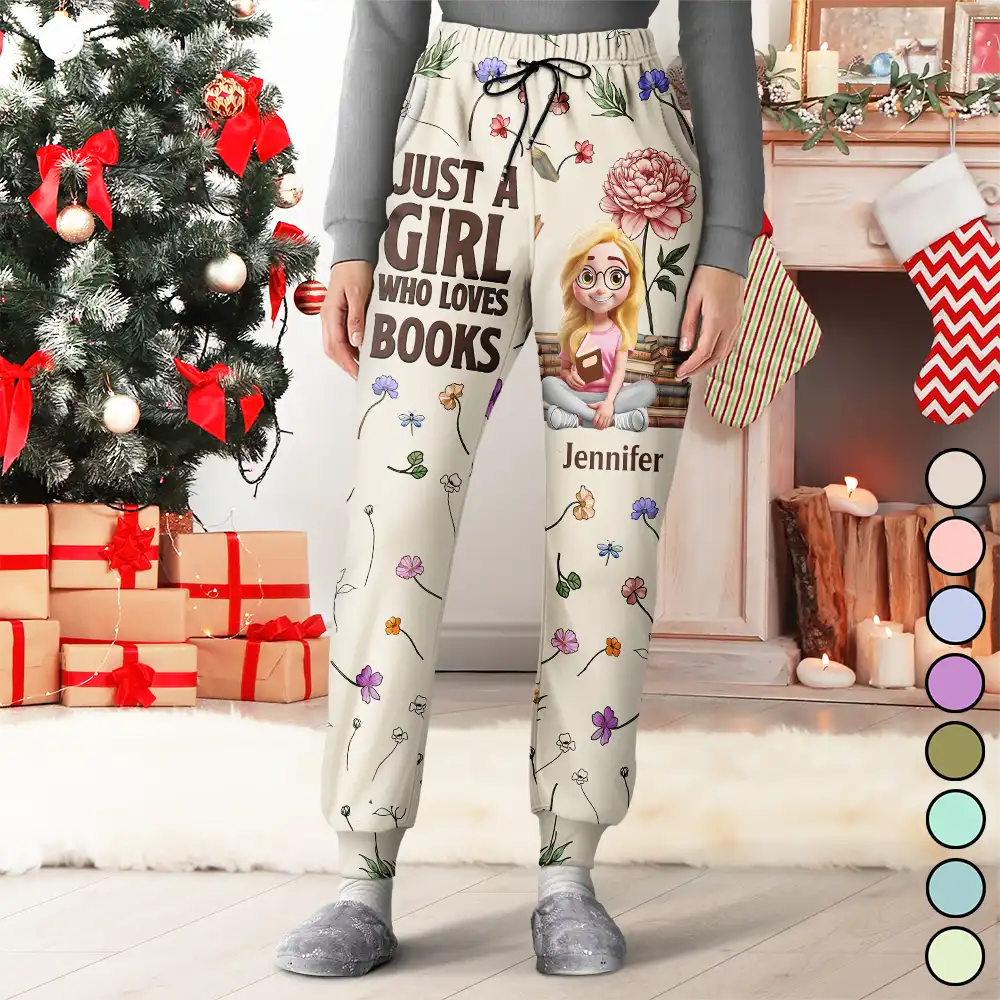 Just A Girl Who Loves Book Birth Month Flower - Personalized Sweatpants