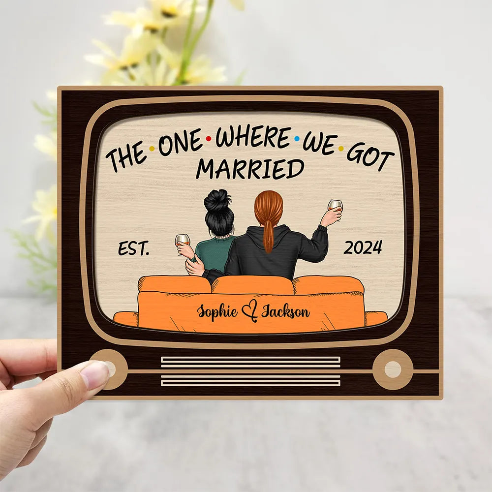 Gift For Couples, Gift For Husband, Gift For Wife, Gift For Boyfriend, Gift For Girlfriend - TV Show Hubby And Wifey - Personalized 2-Layered Wooden Plaque With Stand