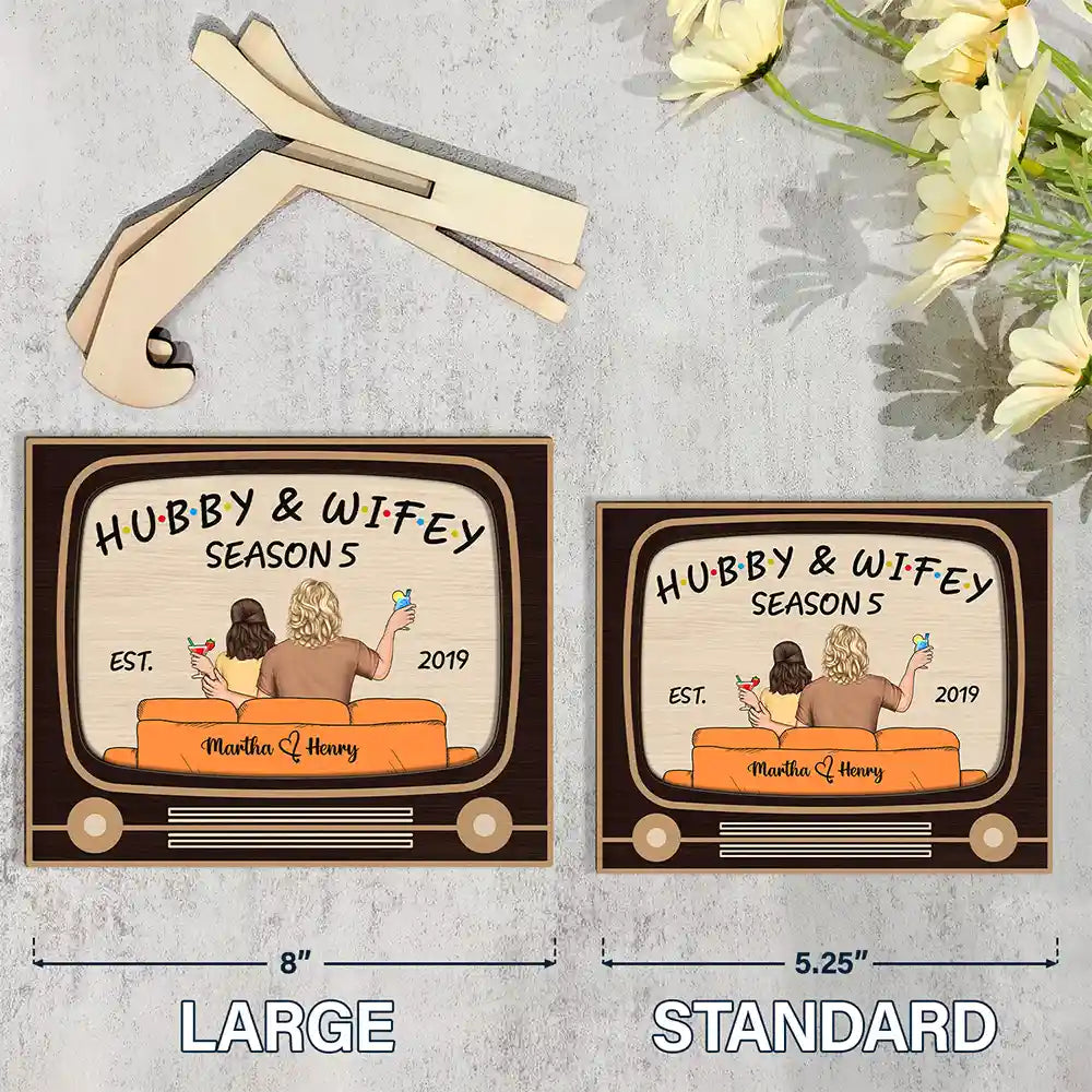 Gift For Couples, Gift For Husband, Gift For Wife, Gift For Boyfriend, Gift For Girlfriend - TV Show Hubby And Wifey - Personalized 2-Layered Wooden Plaque With Stand