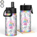 Gift For Kids,Gift For Grandkids - Kid Boy Kid Girl Lovely Monogram - Personalized Kids Water Bottle