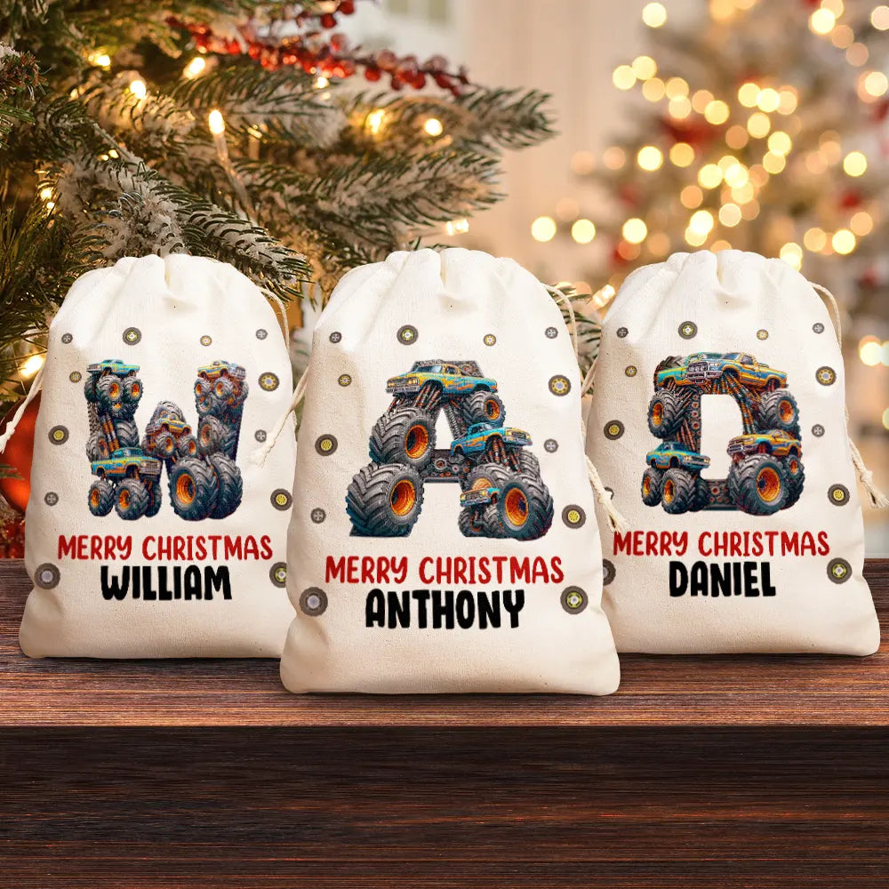 Kid Monster Truck Toy Container Monogram Initial - Personalized Favor Bag