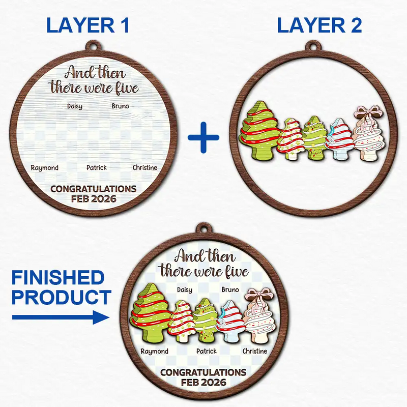 Family,New baby - Christmas Tree Family And Then There Were Three - Personalized 2-Layered Wooden Ornament
