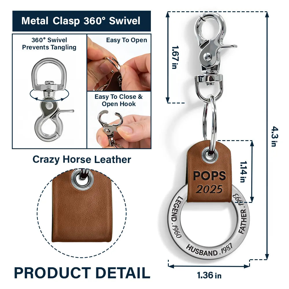 Gift For Grandpa,Gift For Father - Legend Husband Dad Papa I Just Get Better - Personalized Leather Coordinates Keychain