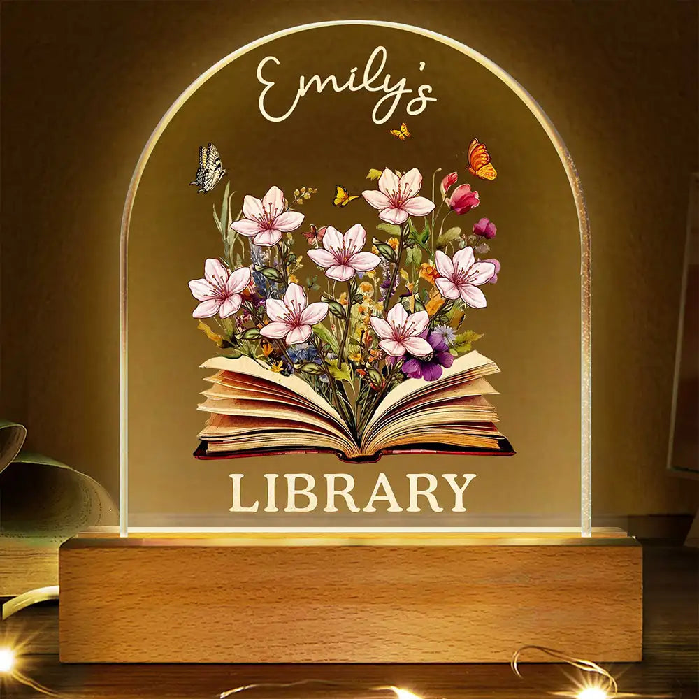 Reading,Gift For Yourself - Library With Birth Month Flower And Book - Personalized Custom Shaped LED Light