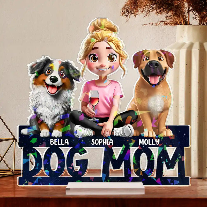 Dog Lovers,Dog Mom,Dog Dad - Lovely Dog Mom Dog Dad 3D Effect Print - Personalized Holographic Acrylic Plaque