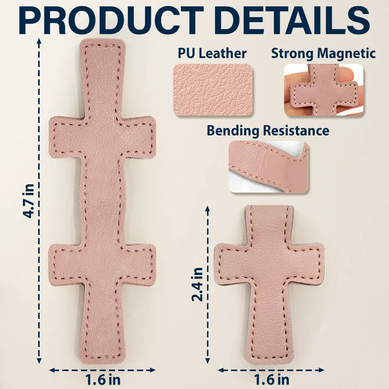 Christian, Reading, Gift For Yourself - Christian Symbol With Name Bible Verse Reference - Personalized Cross Leather Magnetic Bookmark