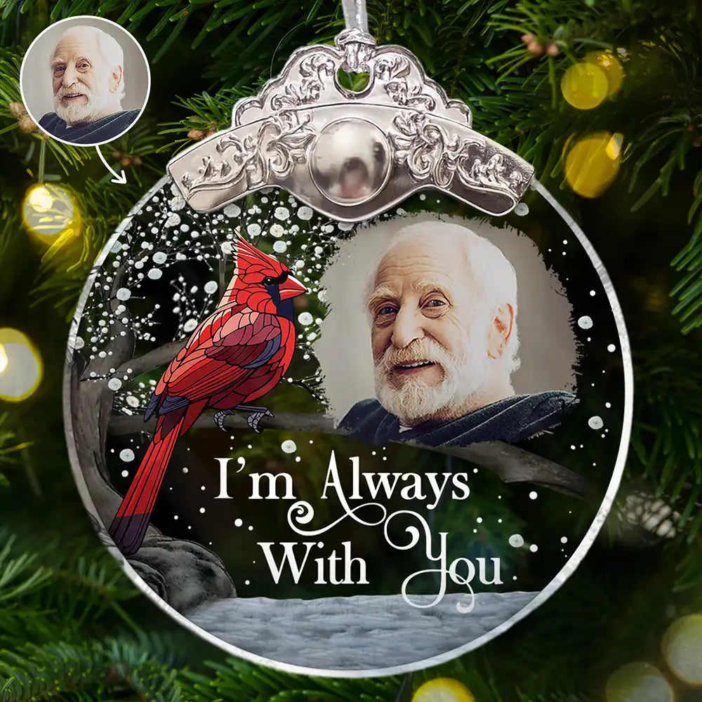 Sad,Memorial,Family,Parents,Gift For Grandparents,Christmas - Custom Photo I'm Always With You Memorial - Personalized Glass Ornament With Silver Cap