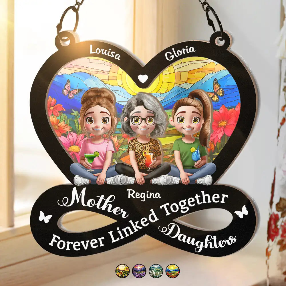 Mother And Daughter Forever Linked Together 3D Effect - Personalized Window Hanging Suncatcher Ornament