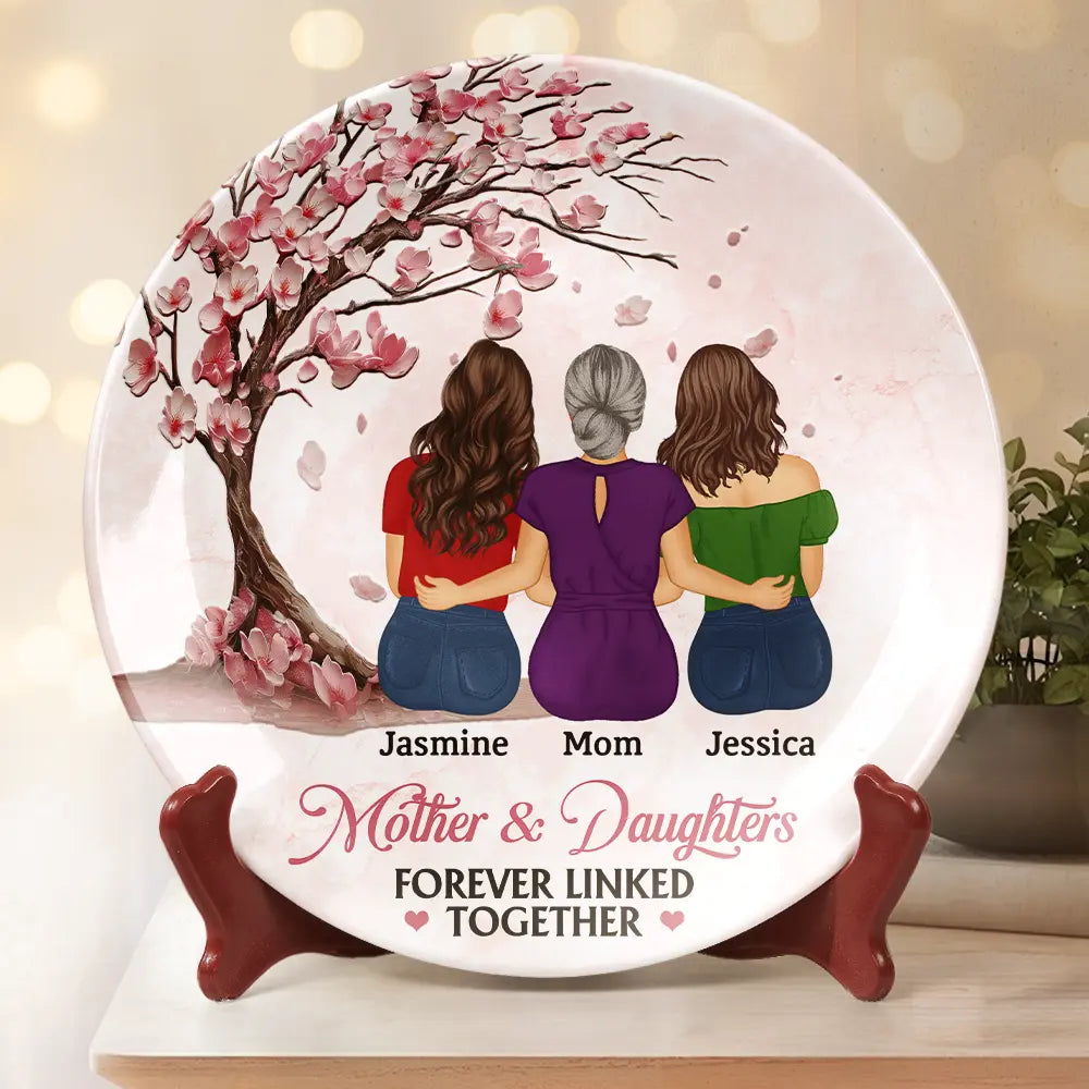 Mother And Daughters Forever Linked Together - Personalized Ceramic Plate