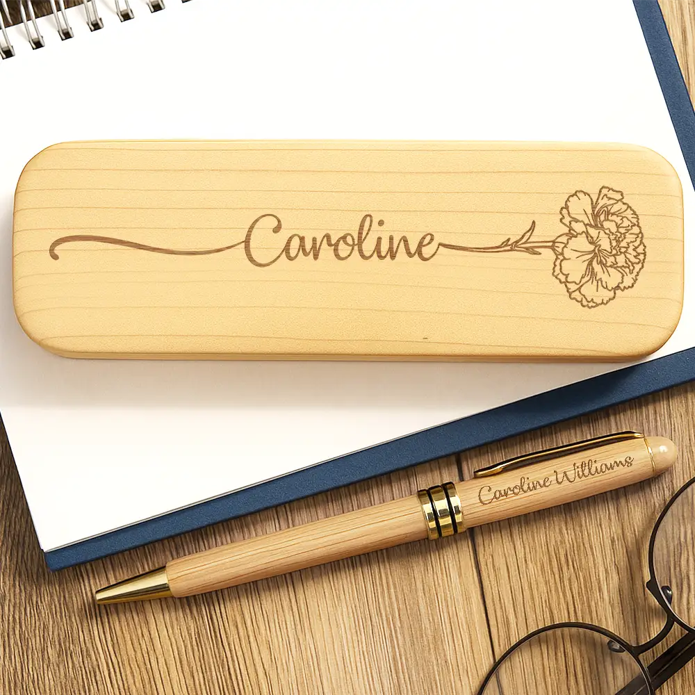 Birth Month Flowers Sketch Girl Bloom Where You're Planted - Personalized Wooden Pen Set