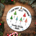 Family,Gift For Women,Gift For Men,Christmas,Happy - Our First Christmas Family Trees Names 3D Inflated Effect - Personalized Circle Ceramic Ornament