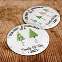 Family,Gift For Women,Gift For Men,Christmas,Happy - Our First Christmas Family Trees Names 3D Inflated Effect - Personalized Circle Ceramic Ornament