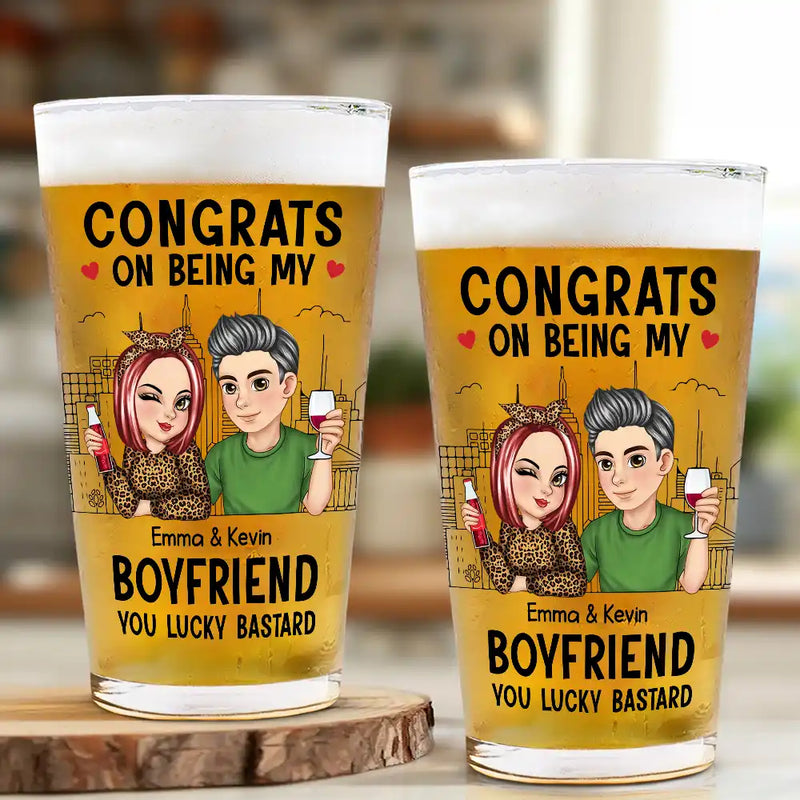 Gift For Husband, Gift For Boyfriend - Congrats On Being My Husband - Personalized Beer Glass