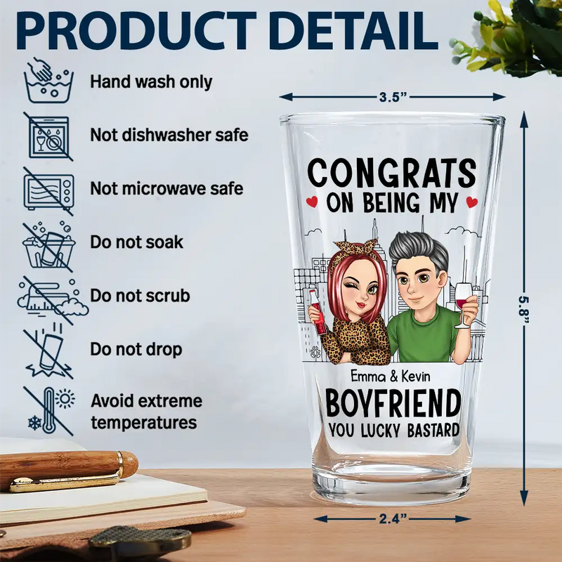 Gift For Husband, Gift For Boyfriend - Congrats On Being My Husband - Personalized Beer Glass