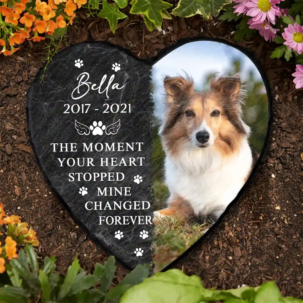 Memorial, Pet Lovers, Cat Lovers, Dog Lovers - Custom Photo Memorial Missed Beyond Words - Personalized Heart Memorial Garden Stone
