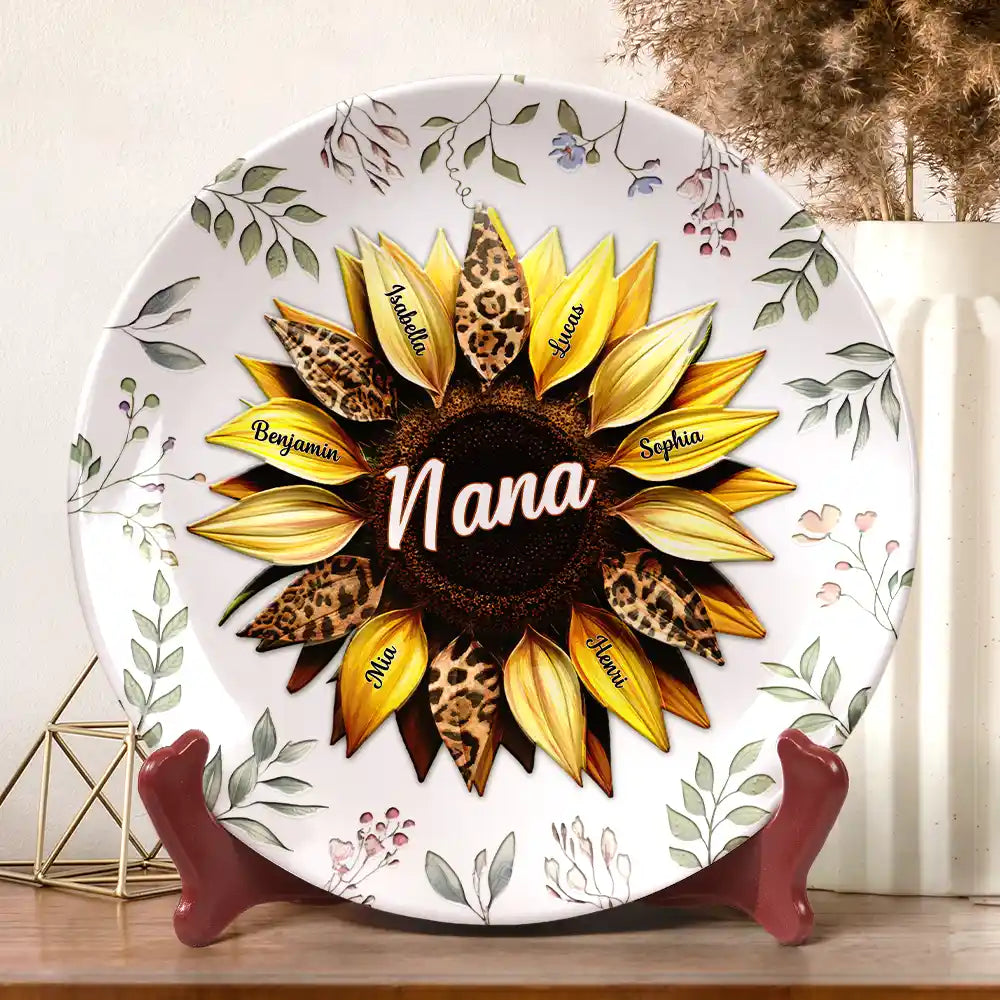 Nana, Mom, Auntie Family Sunflower - Personalized Ceramic Plate