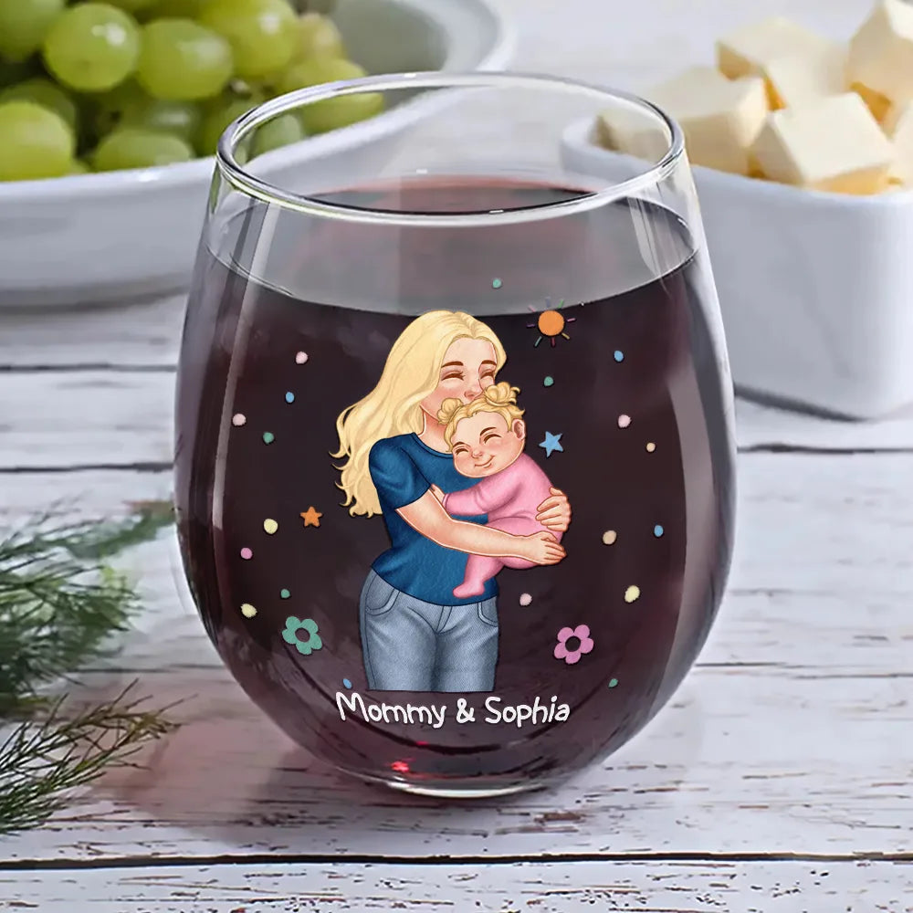 New Mom And Baby You're Doing A Great Job Mommy - Personalized Stemless Wine Glass