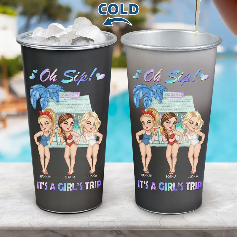Gift For Women, Gift For Bestie, Beach, Summer, Happy - Oh Sip! It's A Girls' Trip Summer - Personalized Aluminum Color Changing Cup