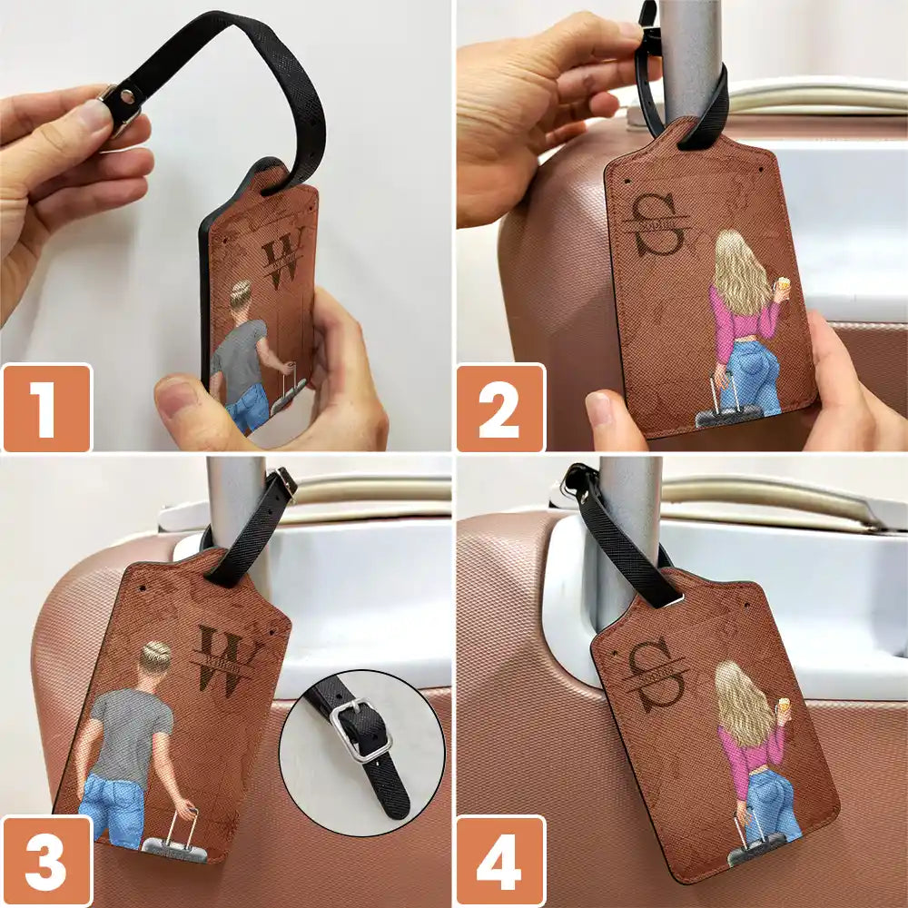 Gift For Couples,Gift For Husband,Gift For Wife,Gift For Boyfriend,Gift For Girlfriend,Travel,Happy - Monogram Travel Couple - Personalized Combo 2 Luggage Tags