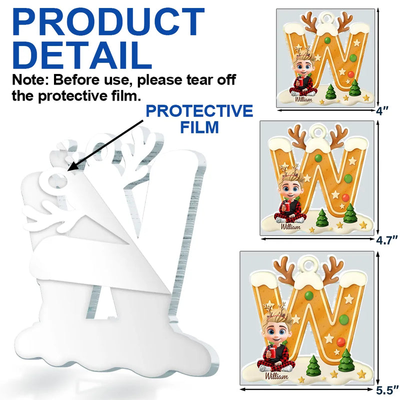 Christmas,Family,Gift For Kids,Happy - Gingerbread Letter Family Kids Keepsake - Personalized Custom Shaped Acrylic Ornament