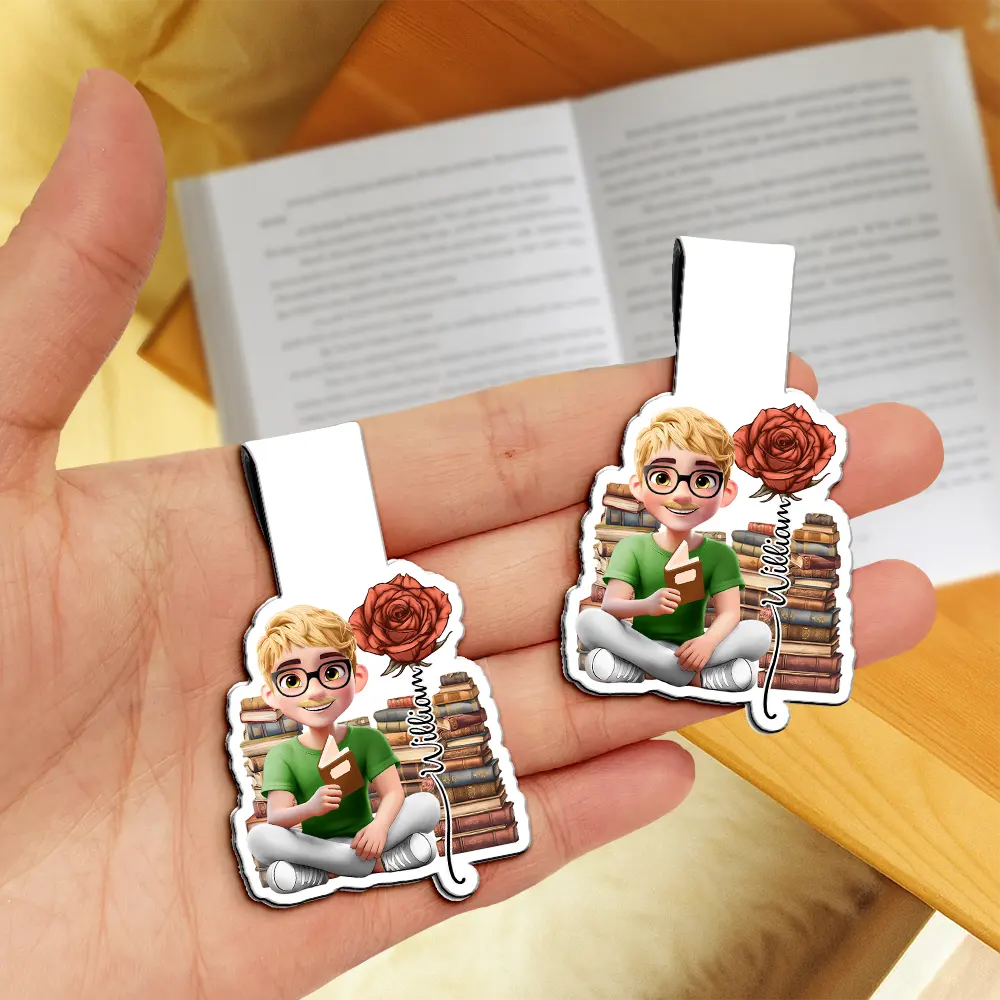 Reading,Gift For Yourself,Gift For Women,Happy - 3D Reading Girl With Birth Month Flower - Personalized Custom Shaped Magnetic Bookmark Clip