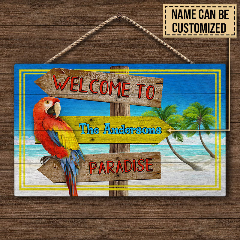 Personalized Beach Welcome To Paradise Customized Wood Rectangle Sign
