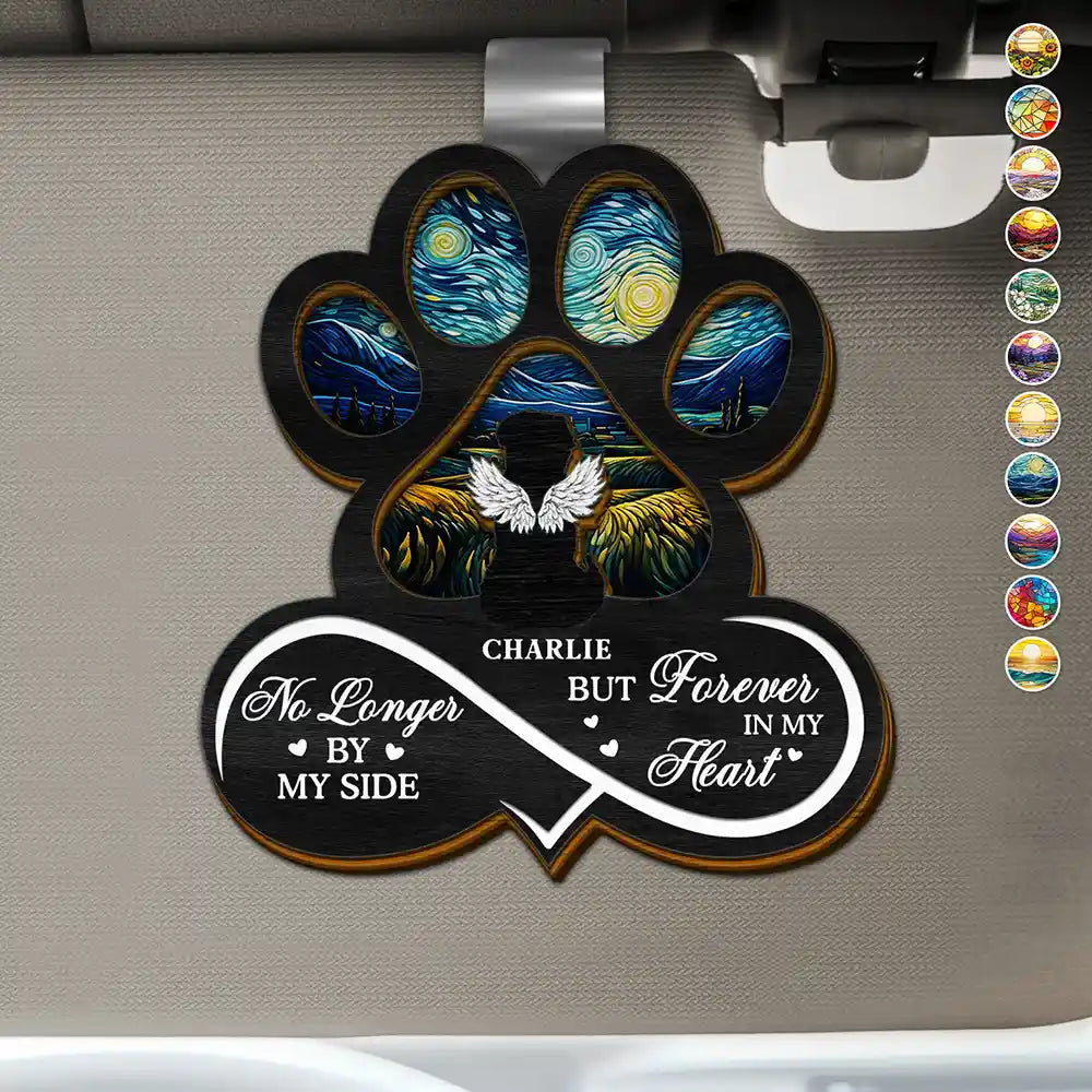 Memorial, Pet Lovers, Pet Mom, Pet Dad, Sad - Pet Forever In My Heart Always Loved - Personalized Custom Shaped Car Visor Clip